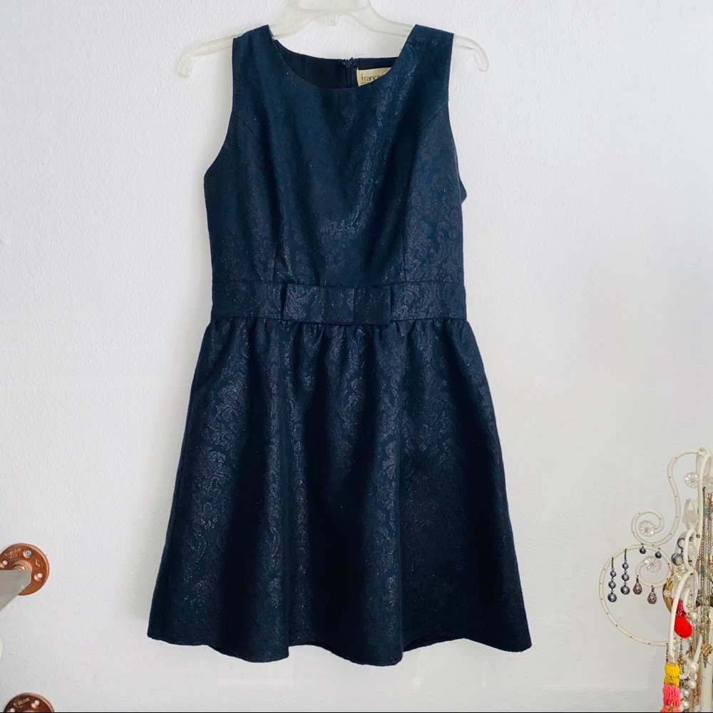 Francesca’s Navy Holiday Jacquard Dress Sz M
